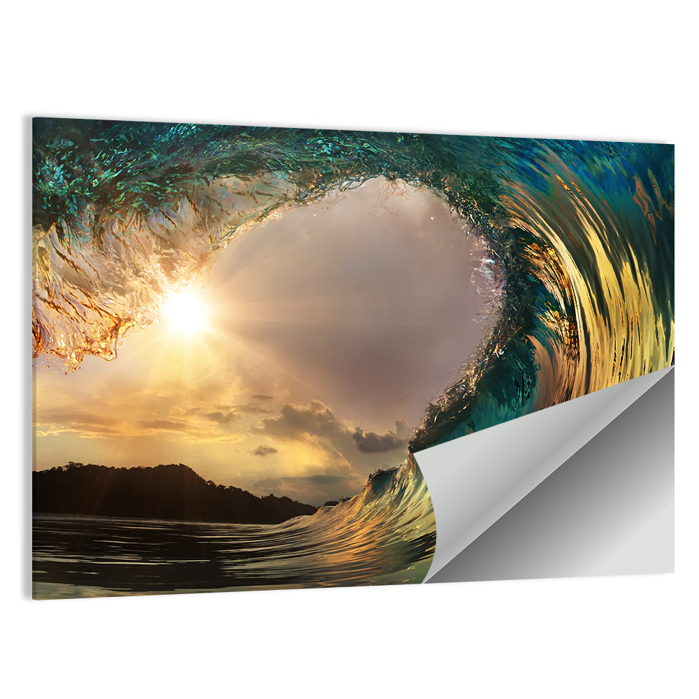 Surfing Barrel at Sunset Wall Art