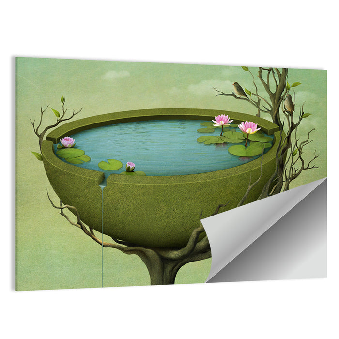Surreal Tree Basin with Water Lilies Wall Art as a poster print