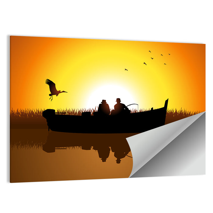 Sunset Fishing Silhouette Wall Art as a poster print