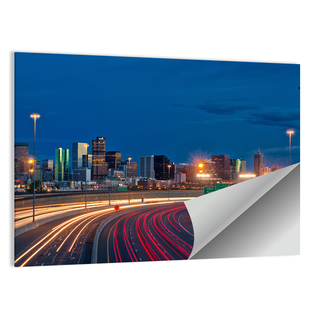 Denver Skyline with Light Trails Wall Art