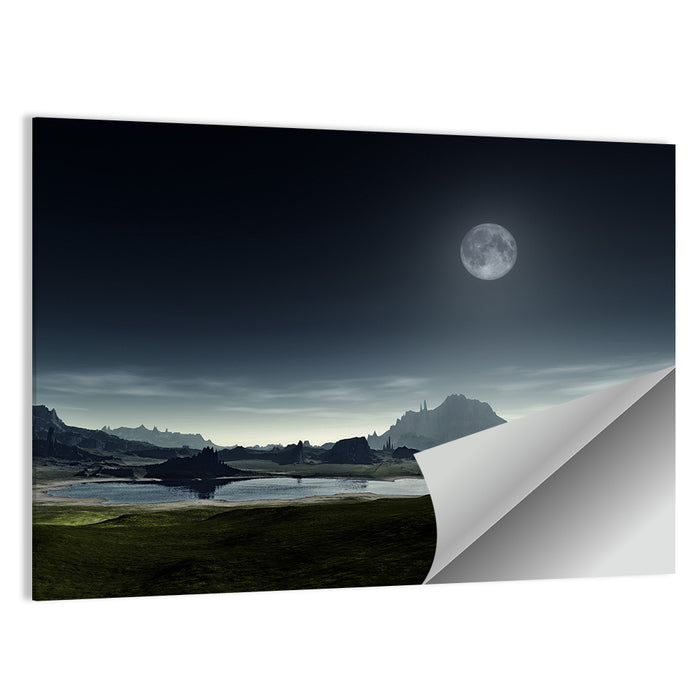 Crescent Moon Over Mountain Lake Wall Art as a poster print