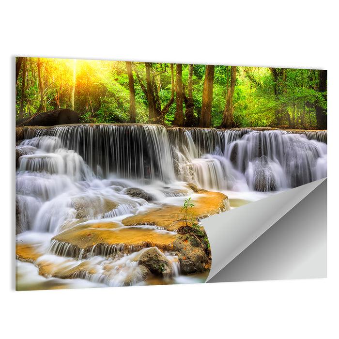 Sunlit Erawan Waterfall, Kanchanaburi Wall Art as a poster print