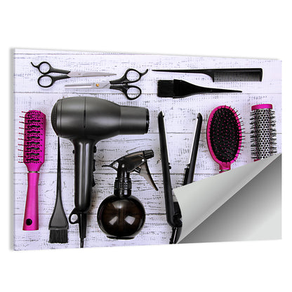 Hair Styling Tools Flat Lay Wall Art