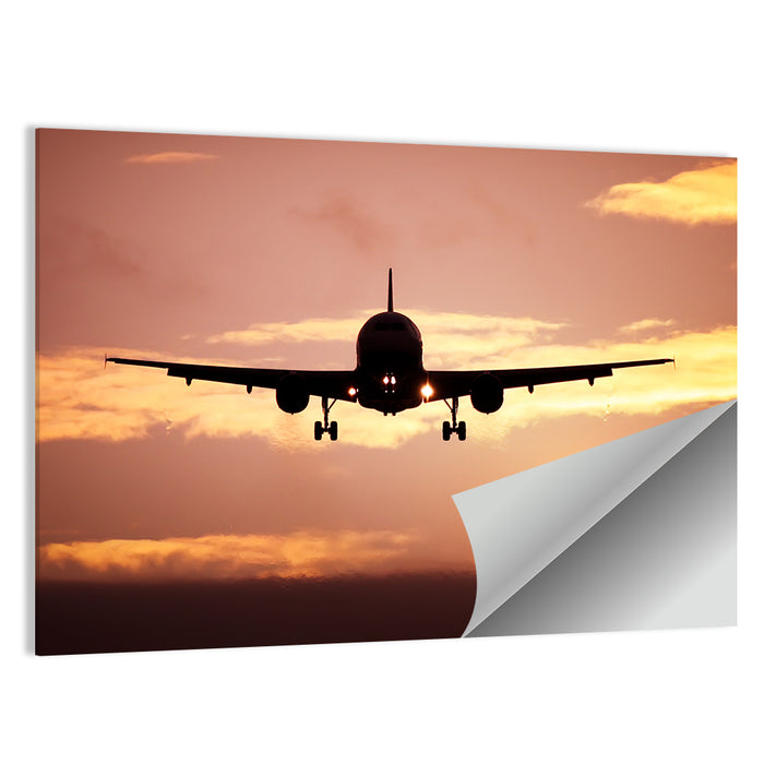 Airplane with Landing Gear at Sunset Wall Art as a poster print