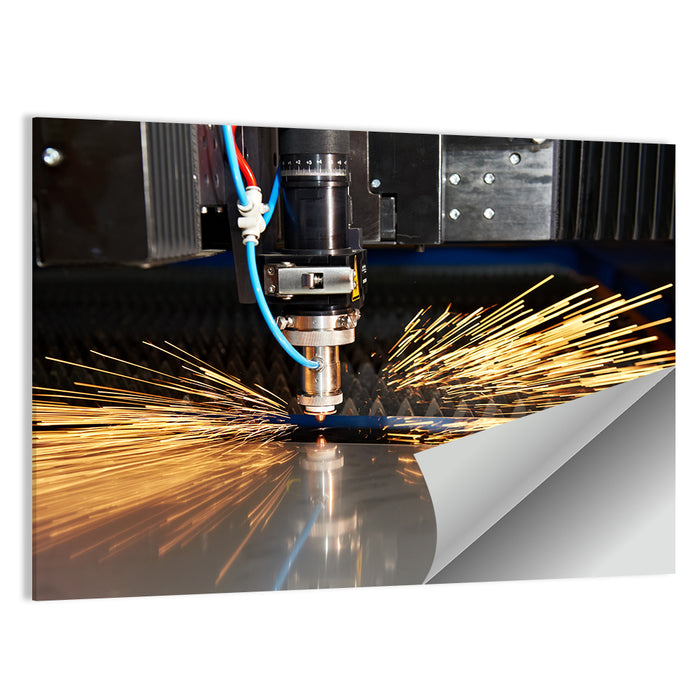 Laser Cutter Sparks on Metal Wall Art as a poster print
