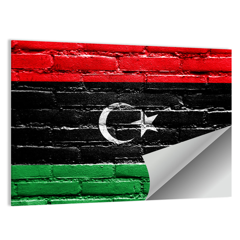 Libyan Flag on Distressed Brick Wall Art