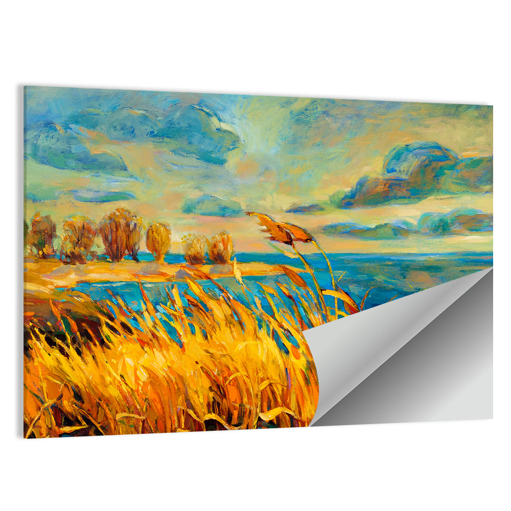 Golden Hour Lake with Tall Grass Wall Art