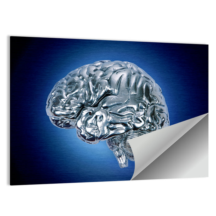 Chrome Brain Side Profile Wall Art as a poster print