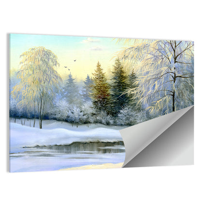 Golden Light on Frozen River Wall Art