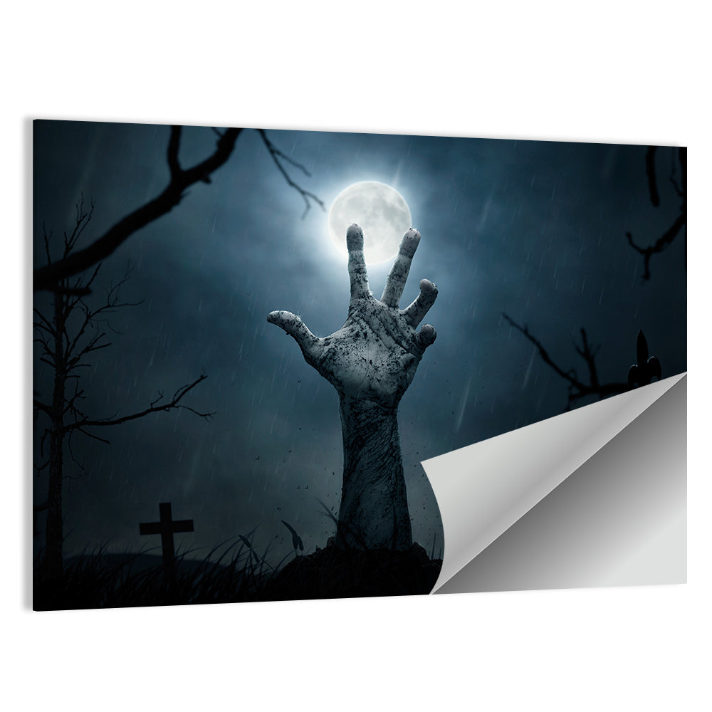 Rising Zombie Hand Under Moonlight Wall Art