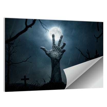 Rising Zombie Hand Under Moonlight Wall Art