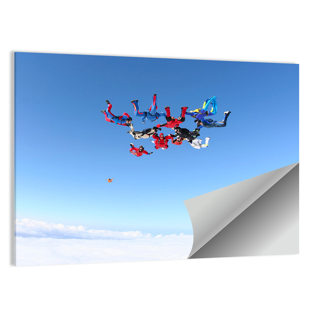 Skydiving Formation Over Clouds Wall Art