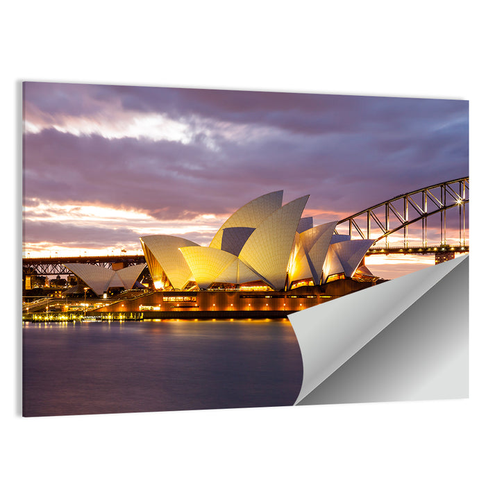 Sydney Opera House at Dusk with Harbour Bridge Wall Art as a poster print
