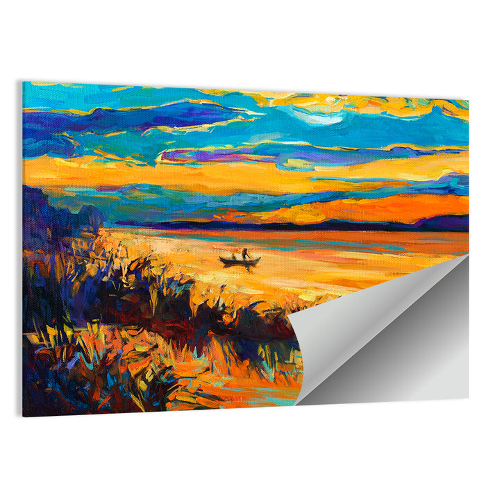 Sunset Boat on Lake Wall Art as a poster print