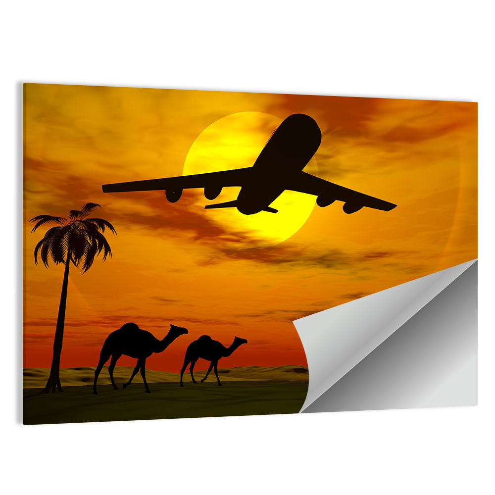 Tropical Sunset Plane Silhouette Wall Art