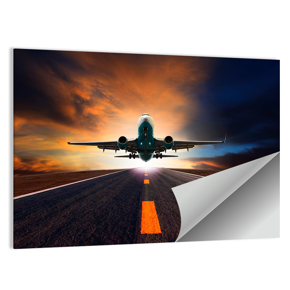 Passenger Jet Landing at Sunset Wall Art