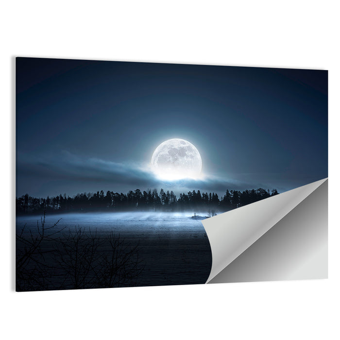 Moon Rising Over Forest Wall Art as a poster print