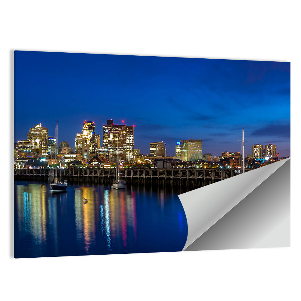 Boston Harbor Night Skyline Wall Art