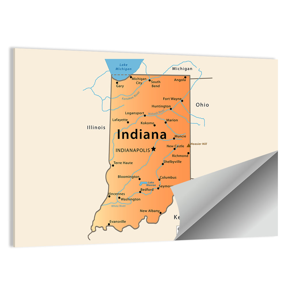 Indiana State Map Wall Art