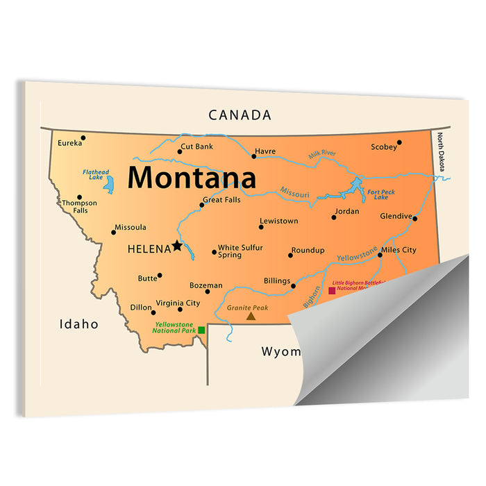 Montana State Map Wall Art as a poster print