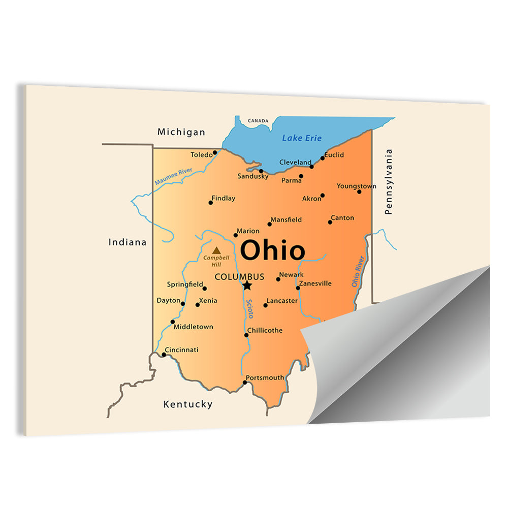 Ohio State Map Wall Art
