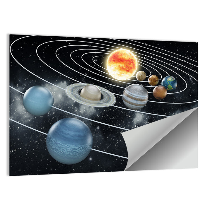 Solar System Perspective with Glowing Sun Wall Art as a poster print