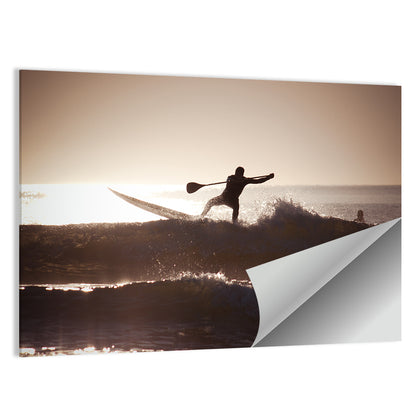 Backlit Paddleboard Silhouette at Sunrise Wall Art