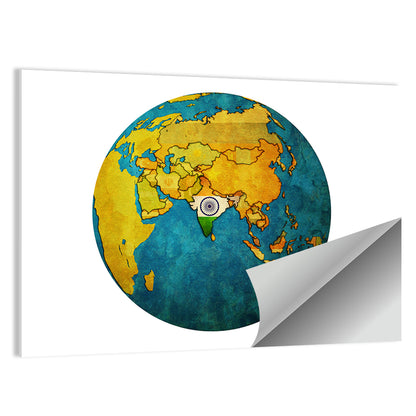 India On Globe Map Wall Art