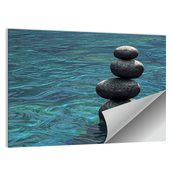 Zen Stone Stack Over Rippling Water Wall Art as a poster print