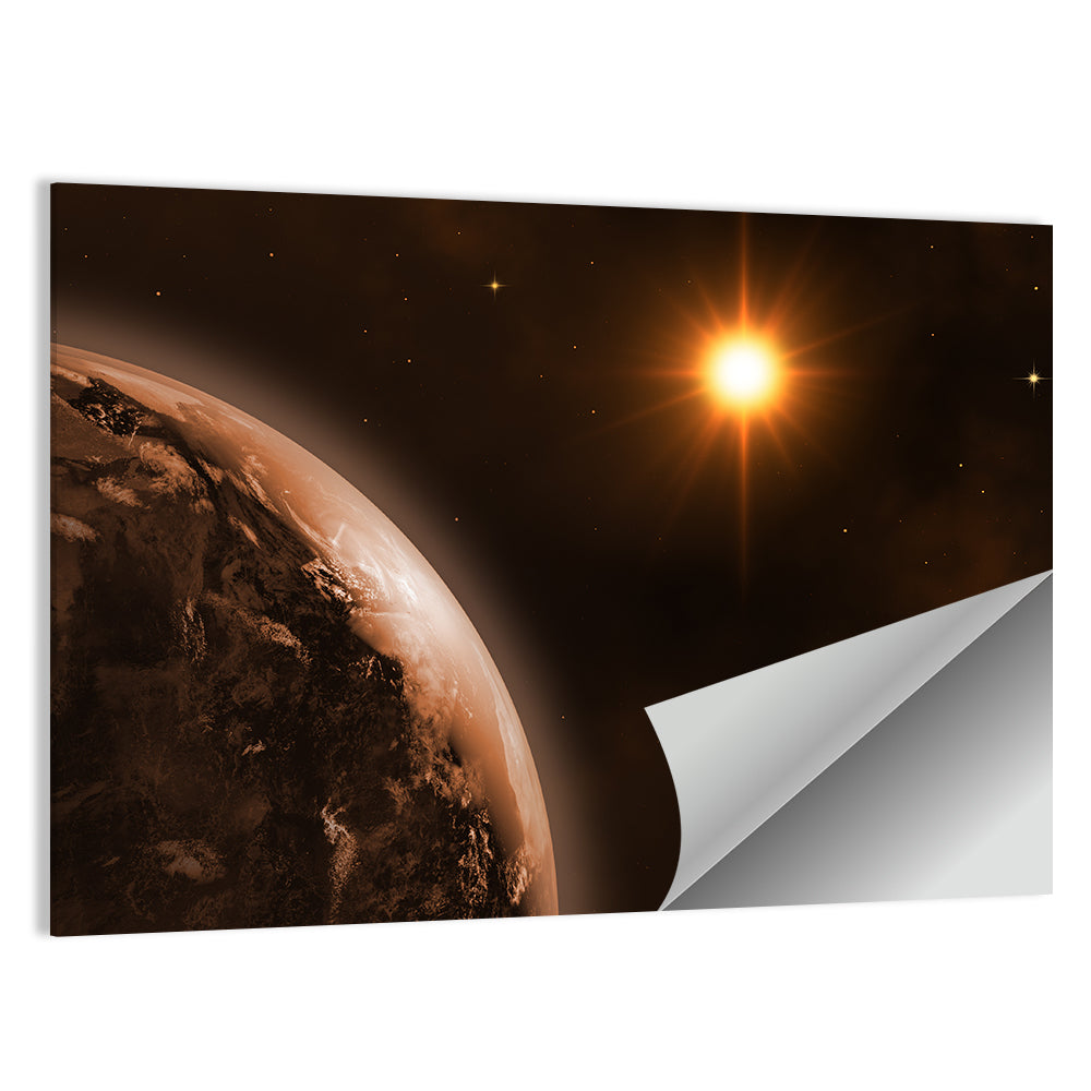 Crescent Planet with Golden Star and Moon Wall Art