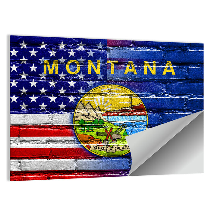 United States and Montana Flag Wall Art as a poster print
