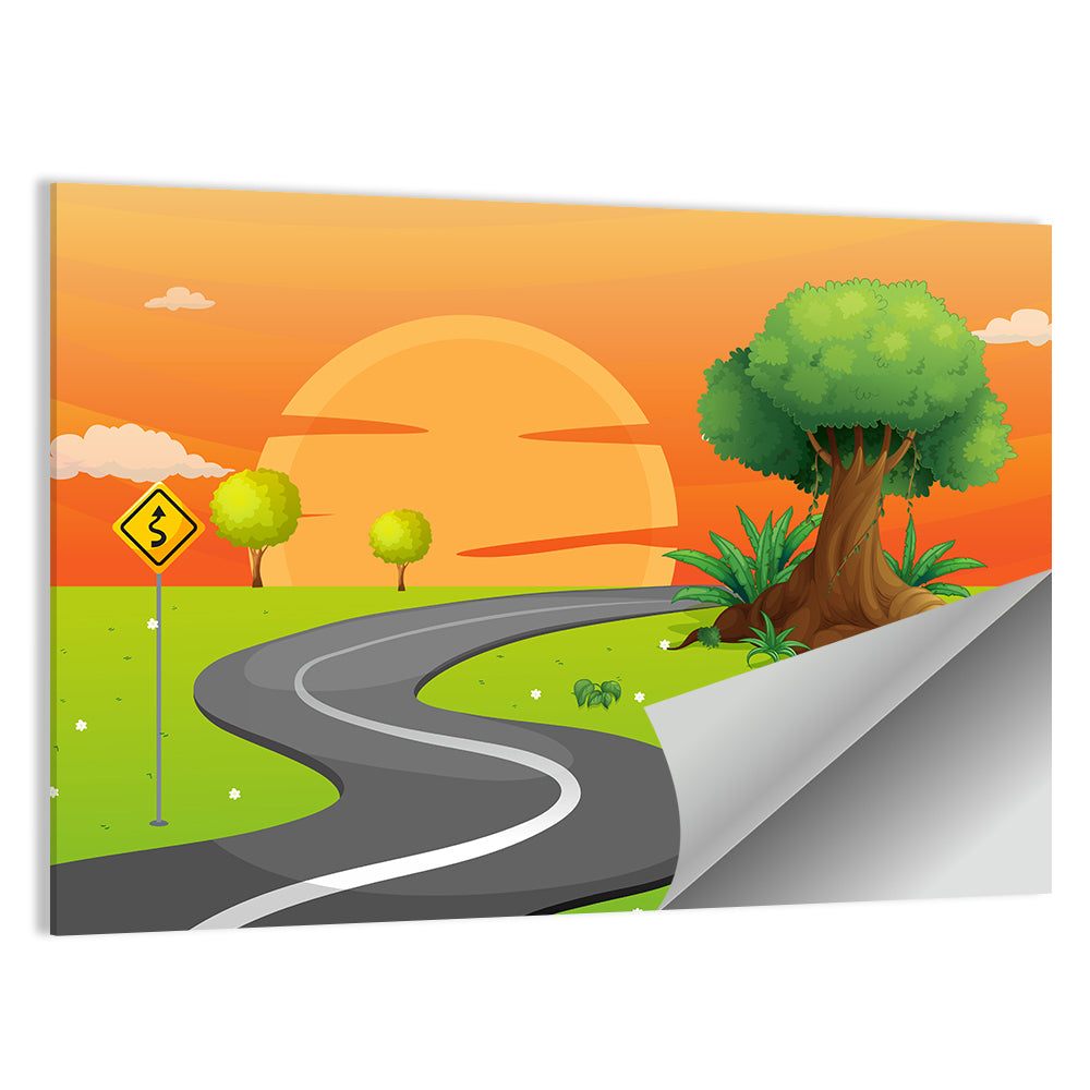 Winding Road Sunset Illustration Wall Art