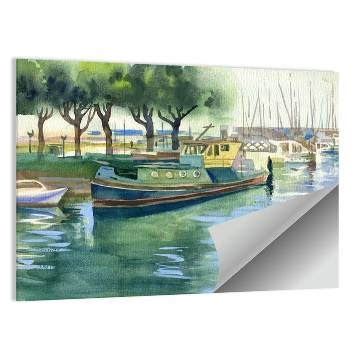 Watercolor Harbor Boats Wall Art as a poster print
