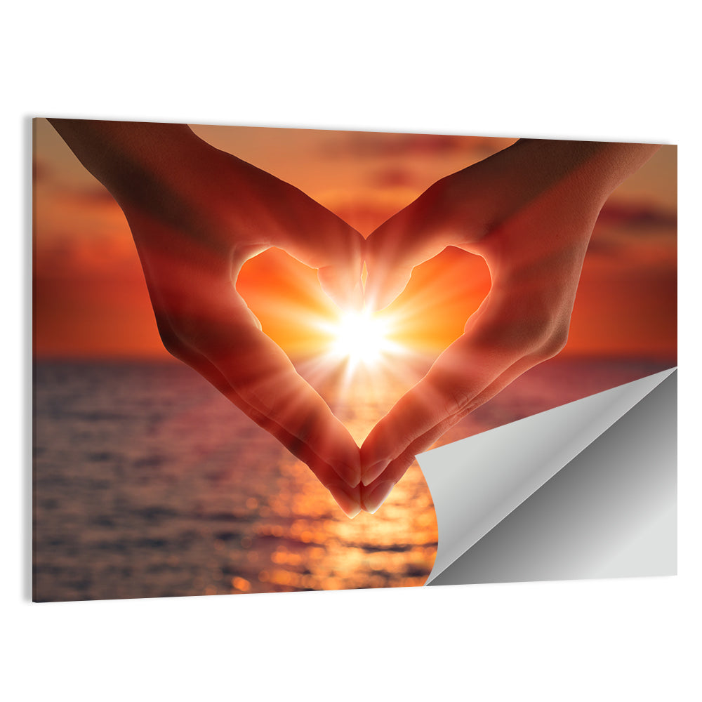 Hands Forming Heart at Sunset Wall Art