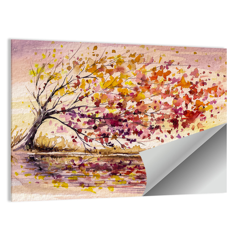 Windblown Autumn Tree Reflection Wall Art