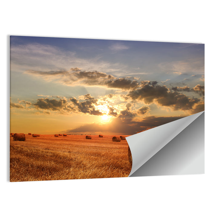 Golden Hour Hay Bale Wall Art as a poster print