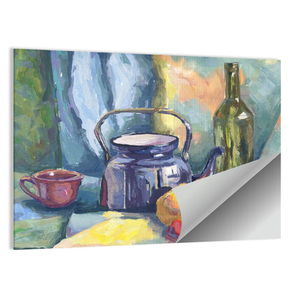 Metal Teapot and Bottle Still Life Wall Art