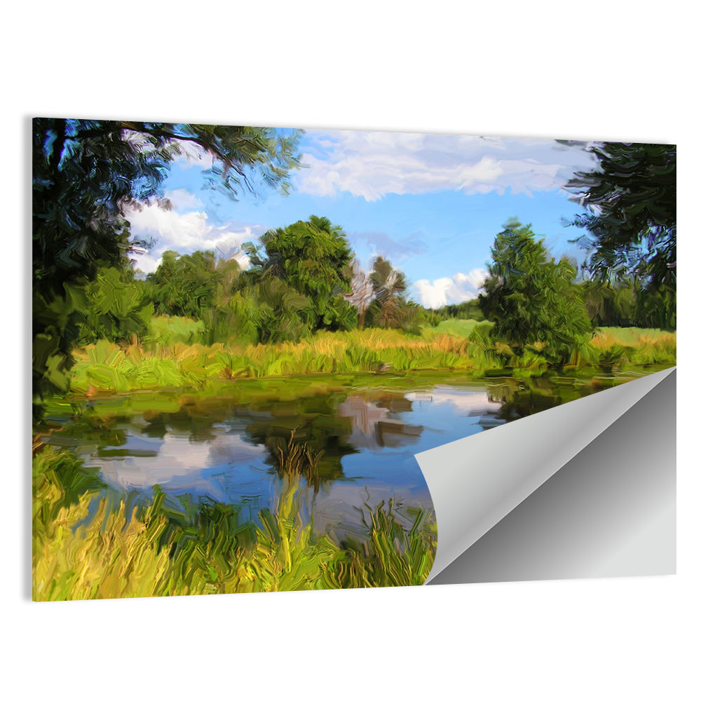 Blue Lake Reflection Illustration Wall Art