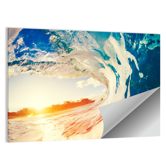 Blue Barrel Wave at Sunset Wall Art as a poster print