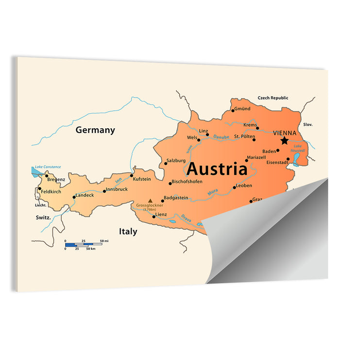 Austria Topographic Map Wall Art as a poster print