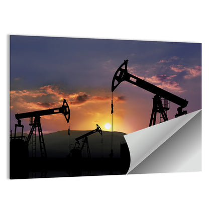 Sunset Oil Field with Pump Jacks Wall Art