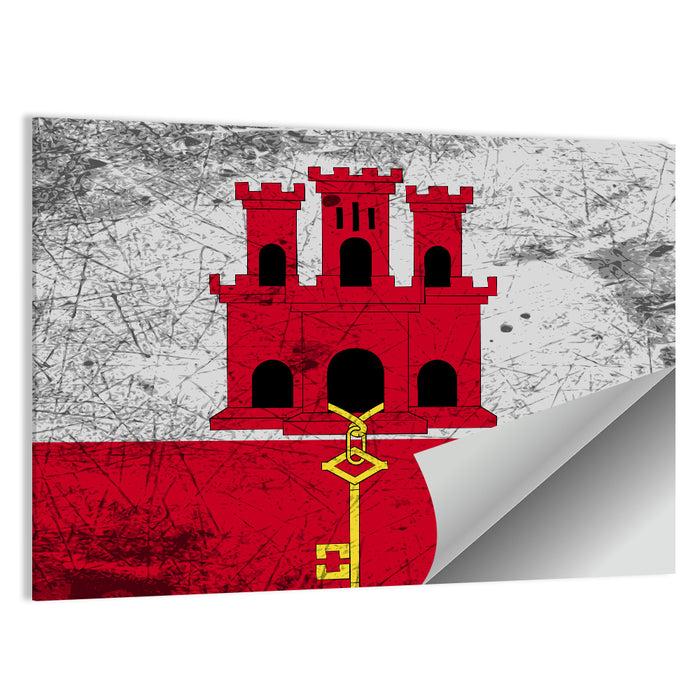 Gibraltar Flag with Castle and Key Wall Art as a poster print