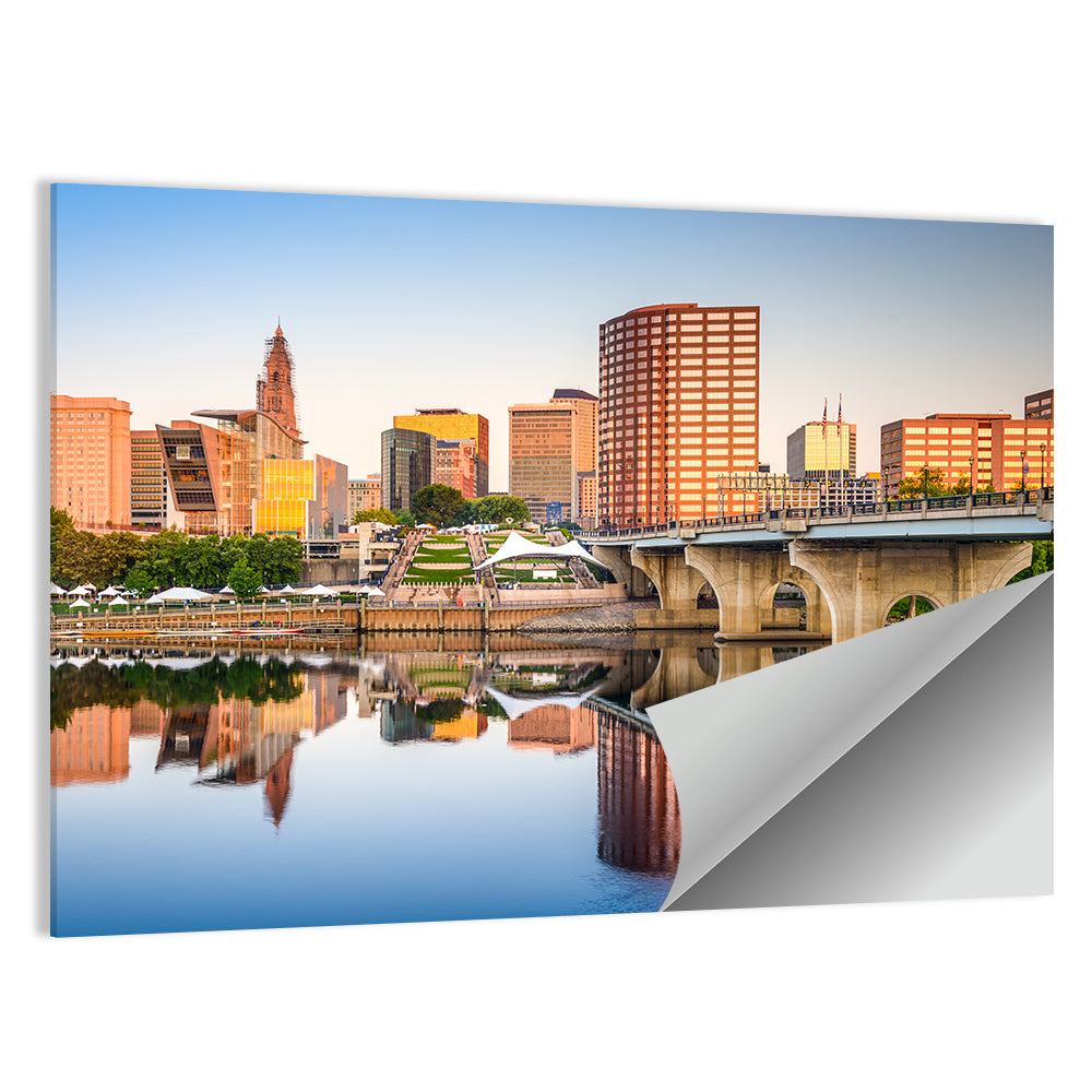 Hartford Skyline with River Reflection Wall Art