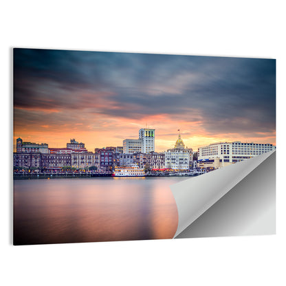 Savannah Riverfront Sunset Skyline Wall Art