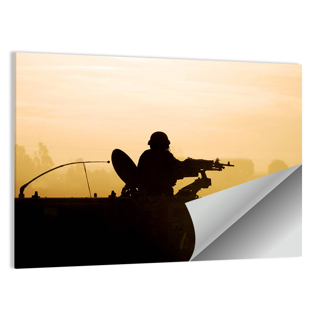 Army Soldier Silhouette at Sunset Wall Art