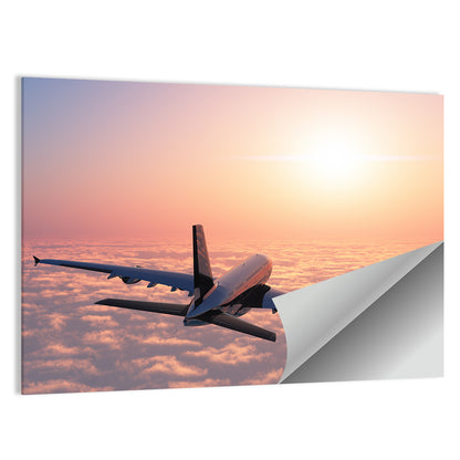 Passenger Plane Above Golden Clouds Wall Art
