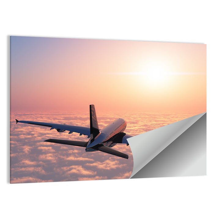 Passenger Plane Above Golden Clouds Wall Art as a poster print