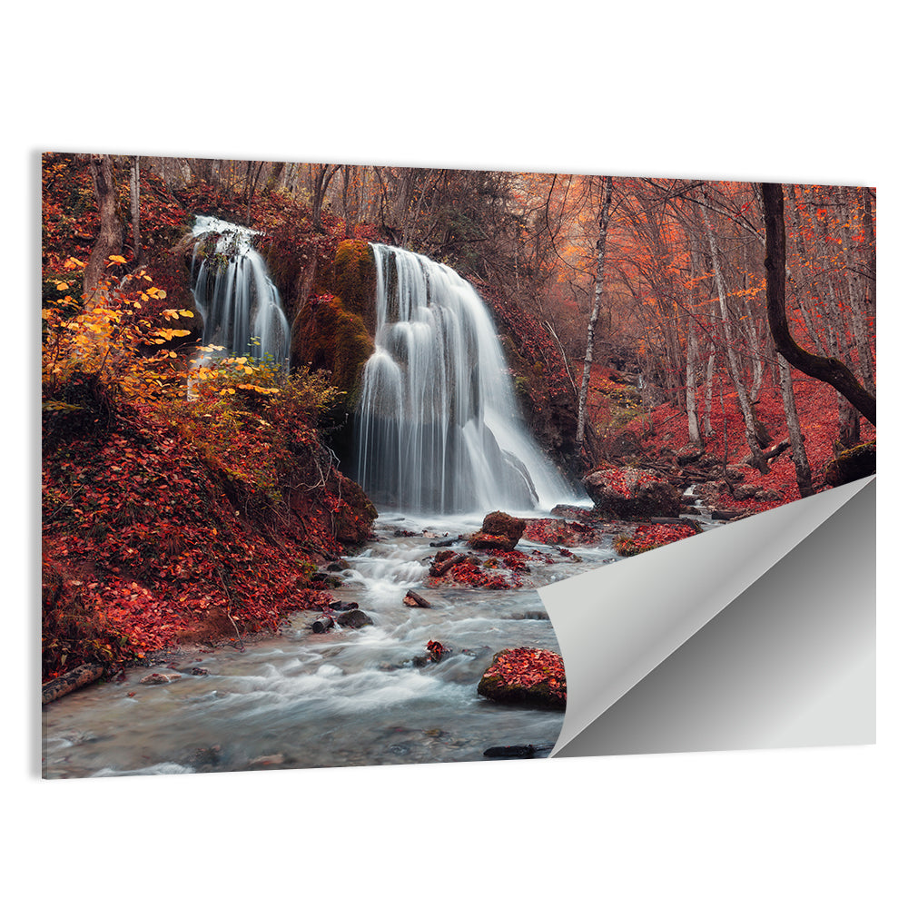 Dual Tier Autumn Forest Waterfall, Crimea Wall Art
