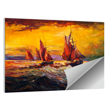 Three Sailboats at Sunset Wall Art