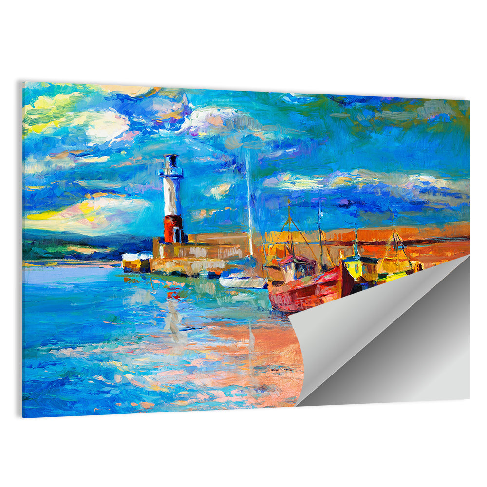 Lighthouse Harbor Sunset Wall Art